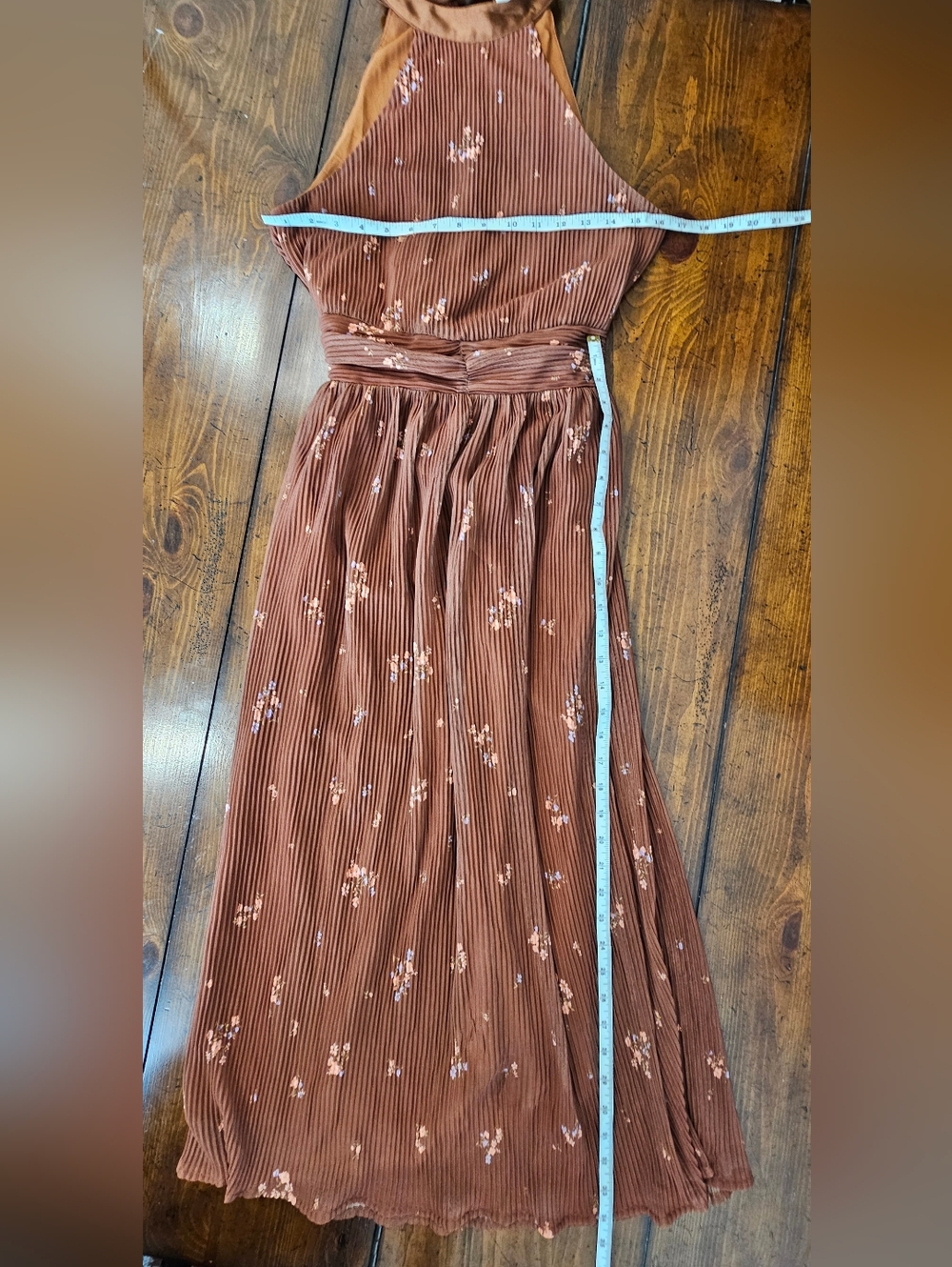 Sadie & Sage Rust Brown Floral Halter Lined Feminin Maxi Dress Junior Sz S & Med - Picture 8 of 8